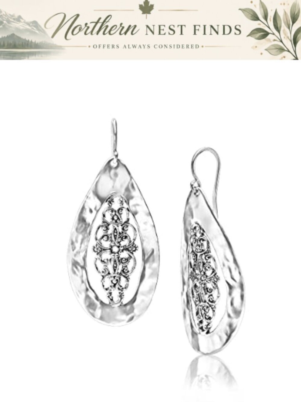 925 Sterling Silver Dangle Earrings Lace Oxidized Vintage Style